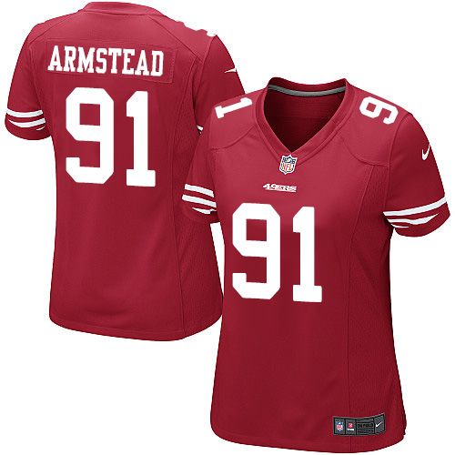  49ers #91 Arik Armstead Red Team Color Women's Stitched NFL Elite Jersey