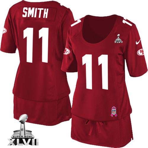  49ers #11 Alex Smith Red Team Color Super Bowl XLVII Women's Breast Cancer Awareness Stitched NFL Elite Jersey