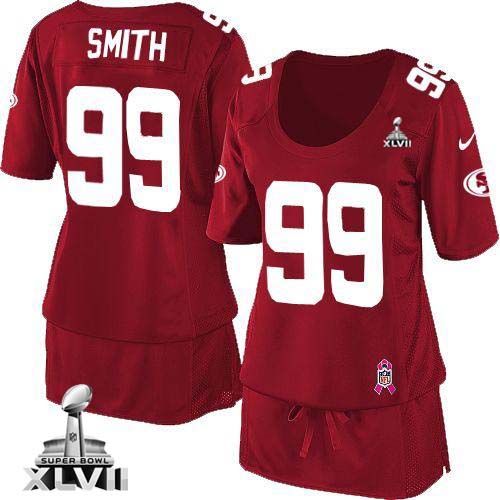  49ers #99 Aldon Smith Red Team Color Super Bowl XLVII Women's Breast Cancer Awareness Stitched NFL Elite Jersey
