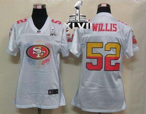 49ers #52 Patrick Willis White Super Bowl XLVII Women's Fem Fan NFL Game Jersey