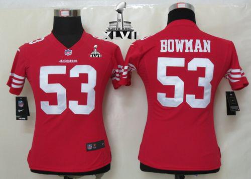  49ers #53 NaVorro Bowman Red Team Color Super Bowl XLVII Women's Stitched NFL Elite Jersey