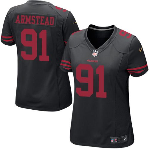  49ers #91 Arik Armstead Black Alternate Women's Stitched NFL Elite Jersey