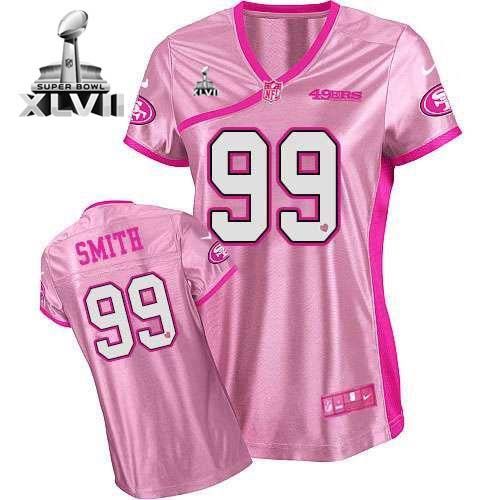  49ers #99 Aldon Smith Pink Super Bowl XLVII Women's Be Luv'd Stitched NFL Elite Jersey