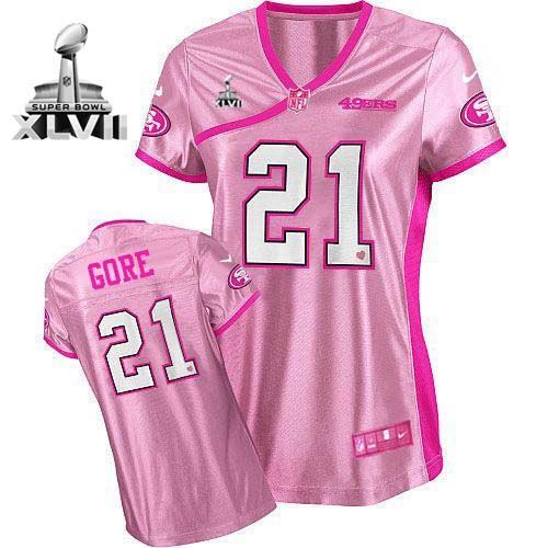  49ers #21 Frank Gore Pink Super Bowl XLVII Women's Be Luv'd Stitched NFL Elite Jersey