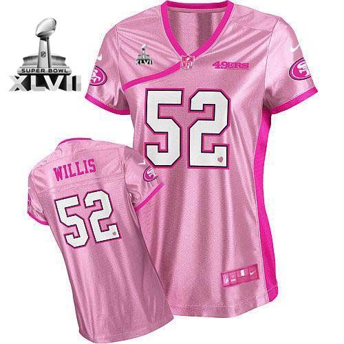  49ers #52 Patrick Willis Pink Super Bowl XLVII Women's Be Luv'd Stitched NFL Elite Jersey