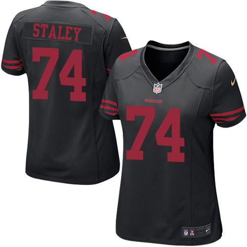  49ers #74 Joe Staley Black Alternate Women's Stitched NFL Elite Jersey