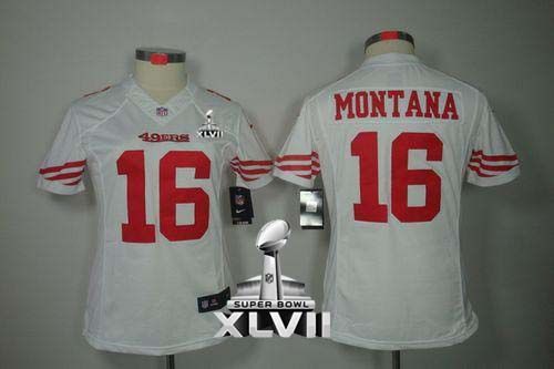  49ers #16 Joe Montana White Super Bowl XLVII Women's Stitched NFL Limited Jersey