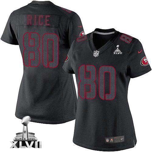  49ers #80 Jerry Rice Black Impact Super Bowl XLVII Women's Stitched NFL Limited Jersey