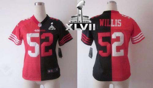  49ers #52 Patrick Willis Black/Red Super Bowl XLVII Women's Stitched NFL Elite Split Jersey