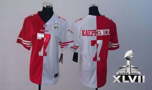  49ers #7 Colin Kaepernick Red/White Super Bowl XLVII Women's Stitched NFL Elite Split Jersey