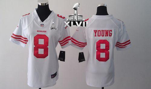  49ers #8 Steve Young White Super Bowl XLVII Women's Stitched NFL Elite Jersey