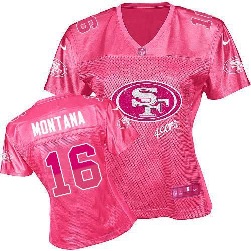  49ers #16 Joe Montana Pink Women's Fem Fan NFL Game Jersey