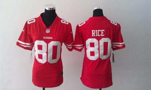  49ers #80 Jerry Rice Red Team Color Women's Stitched NFL Elite Jersey