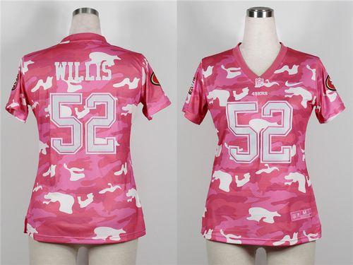  49ers #52 Patrick Willis Pink Women's Stitched NFL Elite Camo Fashion Jersey