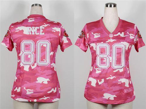  49ers #80 Jerry Rice Pink Women's Stitched NFL Elite Camo Fashion Jersey