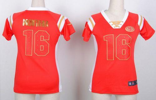  49ers #16 Joe Montana Red Women's Stitched NFL Elite Light Diamond Jersey