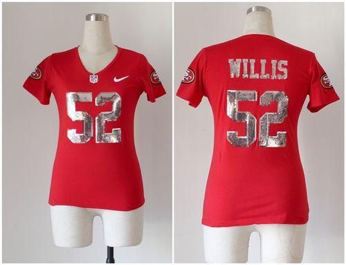  49ers #52 Patrick Willis Red Team Color Women's Stitched NFL Elite Handwork Sequin Lettering Jersey