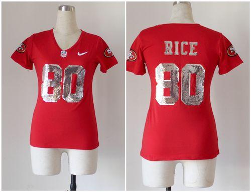  49ers #80 Jerry Rice Red Team Color Women's Stitched NFL Elite Handwork Sequin Lettering Jersey