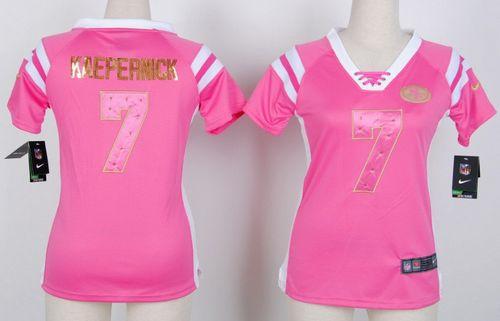  49ers #7 Colin Kaepernick Pink Women's Stitched NFL Elite Draft Him Shimmer Jersey