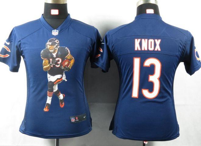  Bears #13 Johnny Knox Navy Blue Team Color Women's Portrait Fashion NFL Game Jersey