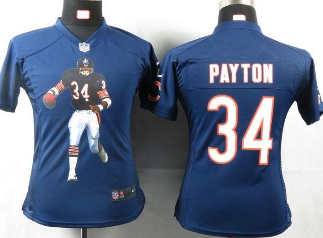 Bears #34 Walter Payton Navy Blue Team Color Women's Portrait Fashion NFL Game Jersey