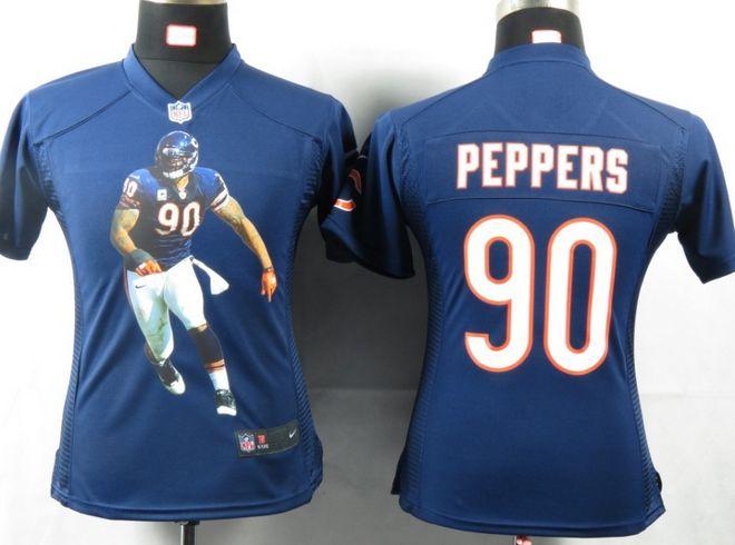  Bears #90 Julius Peppers Navy Blue Team Color Women's Portrait Fashion NFL Game Jersey
