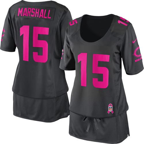  Bears #15 Brandon Marshall Dark Grey Women's Breast Cancer Awareness Stitched NFL Elite Jersey