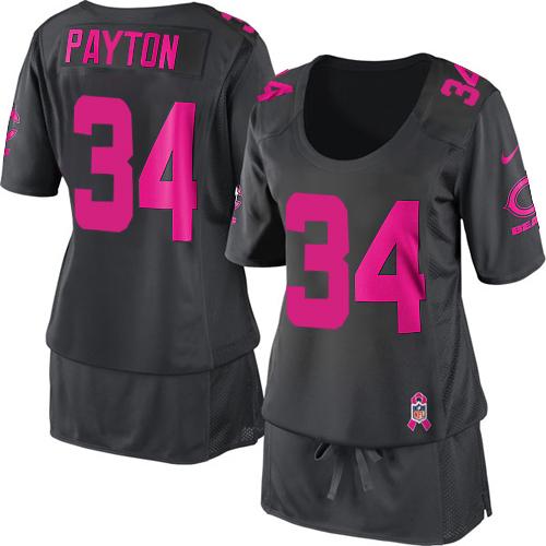  Bears #34 Walter Payton Dark Grey Women's Breast Cancer Awareness Stitched NFL Elite Jersey
