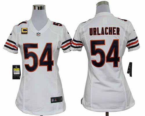  Bears #54 Brian Urlacher White With C Patch Women's Stitched NFL Elite Jersey