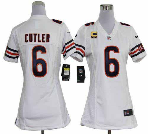  Bears #6 Jay Cutler White With C Patch Women's Stitched NFL Elite Jersey