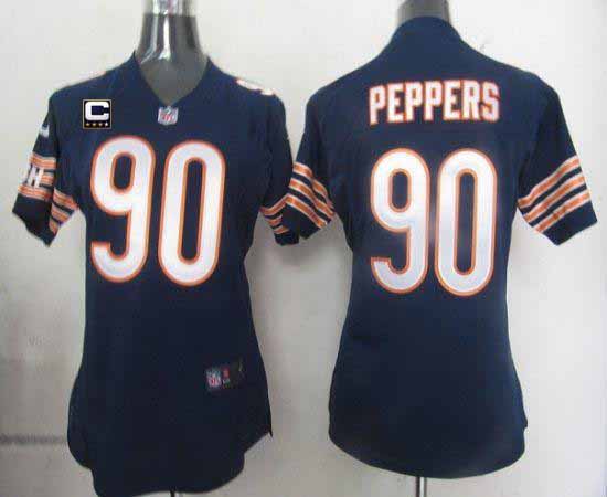  Bears #90 Julius Peppers Navy Blue Team Color With C Patch Women's Stitched NFL Elite Jersey