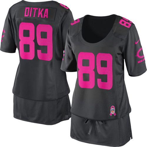  Bears #89 Mike Ditka Dark Grey Women's Breast Cancer Awareness Stitched NFL Elite Jersey