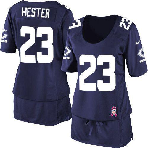  Bears #23 Devin Hester Navy Blue Team Color Women's Breast Cancer Awareness Stitched NFL Elite Jersey
