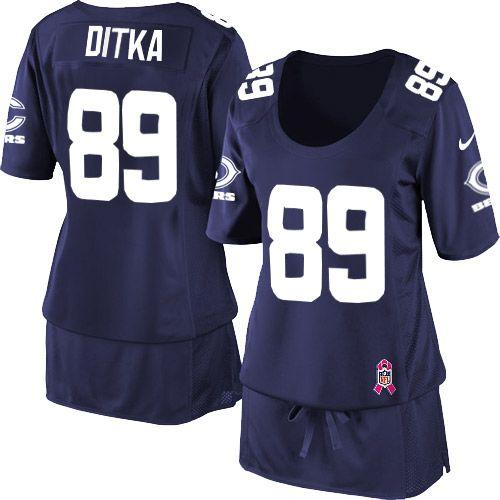  Bears #89 Mike Ditka Navy Blue Women's Breast Cancer Awareness Stitched NFL Elite Jersey