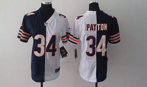  Bears #34 Walter Payton Navy Blue/White Women's Stitched NFL Elite Split Jersey