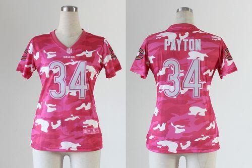  Bears #34 Walter Payton Pink Women's Stitched NFL Elite Camo Fashion Jersey