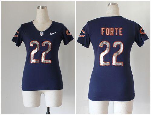  Bears #22 Matt Forte Navy Blue Team Color Women's Stitched NFL Elite Handwork Sequin Lettering Jersey