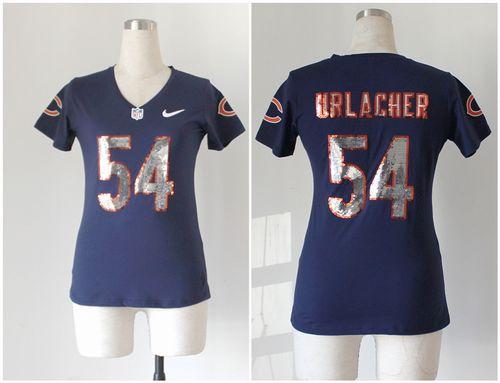  Bears #54 Brian Urlacher Navy Blue Team Color Women's Stitched NFL Elite Handwork Sequin Lettering Jersey