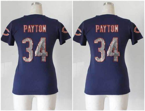  Bears #34 Walter Payton Navy Blue Team Color Women's Stitched NFL Elite Handwork Sequin Lettering Jersey