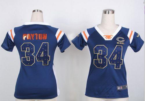  Bears #34 Walter Payton Navy Blue Team Color Women's Stitched NFL Elite Draft Him Shimmer Jersey
