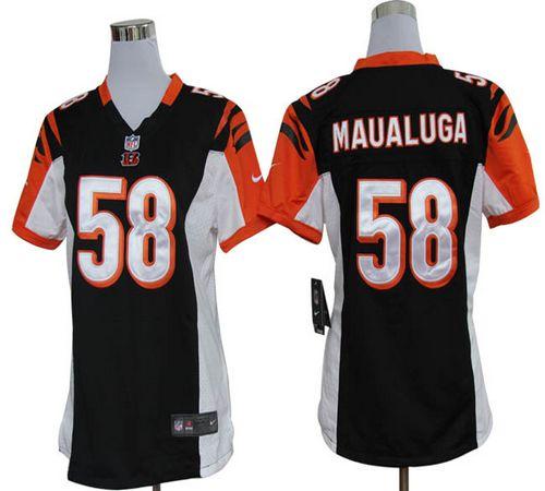  Bengals #58 Rey Maualuga Black Team Color Women's Stitched NFL Elite Jersey