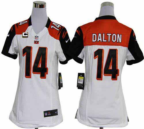  Bengals #14 Andy Dalton White With C Patch Women's Stitched NFL Elite Jersey
