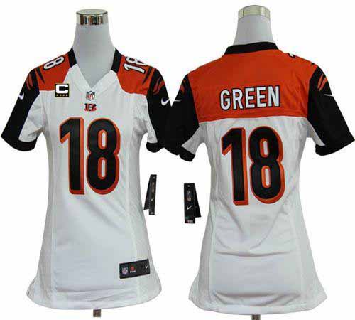  Bengals #18 A.J. Green White With C Patch Women's Stitched NFL Elite Jersey