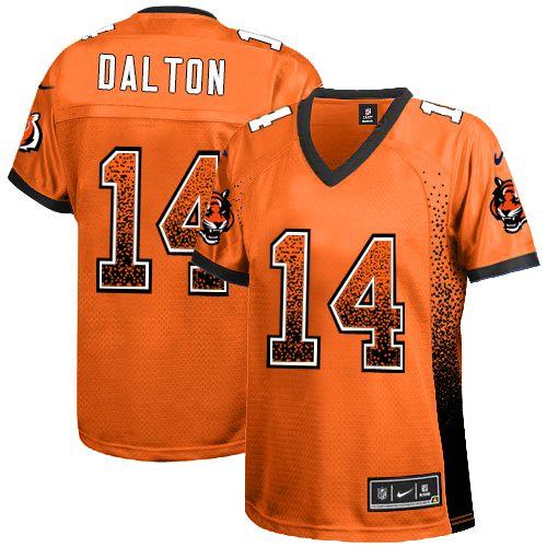  Bengals #14 Andy Dalton Orange Alternate Women's Stitched NFL Elite Drift Fashion Jersey