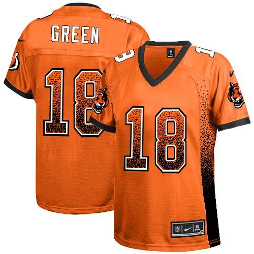  Bengals #18 A.J. Green Orange Alternate Women's Stitched NFL Elite Drift Fashion Jersey