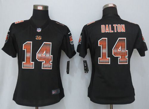 Bengals #14 Andy Dalton Black Team Color Women's Stitched NFL Elite Strobe Jersey