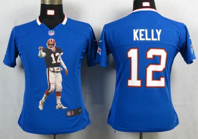  Bills #12 Jim Kelly Royal Blue Team Color Women's Portrait Fashion NFL Game Jersey