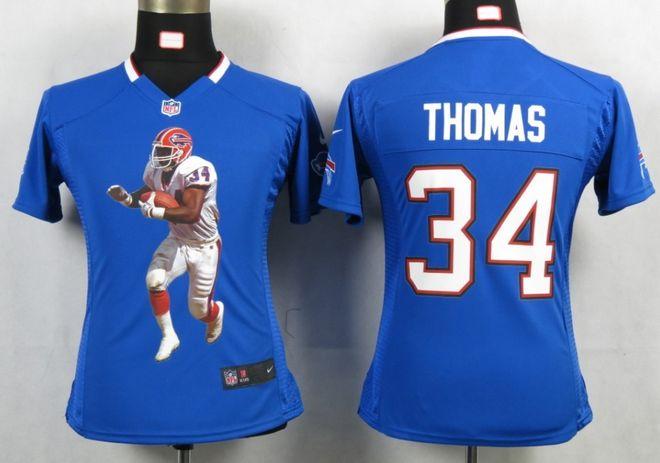 Bills #34 Thurman Thomas Royal Blue Team Color Women's Portrait Fashion NFL Game Jersey