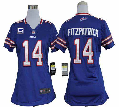  Bills #14 Ryan Fitzpatrick Royal Blue Team Color With C Patch Women's Stitched NFL Elite Jersey