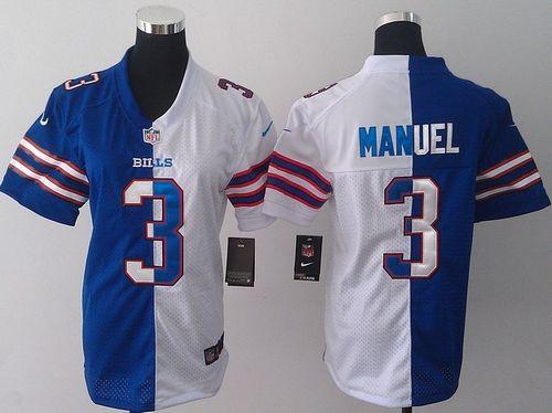  Bills #3 E. J. Manuel Royal Blue/White Women's Stitched NFL Elite Split Jersey